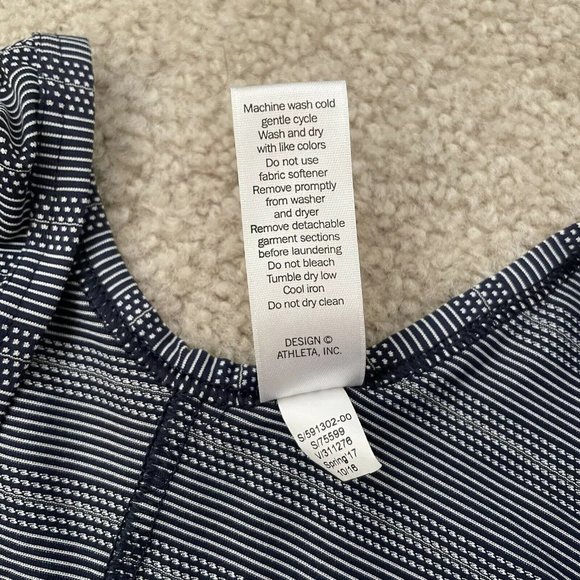 Athleta Tank Top Womens Small Blue White Side Tie Low Back Loose Fit Stripes Dot - Picture 9 of 11